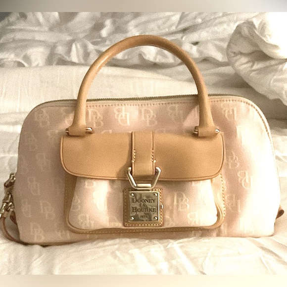 DOONEY & BOURKE Satchel  Leather & Canvas Denim DB Monogram Logo Handbag - Picture 1 of 16